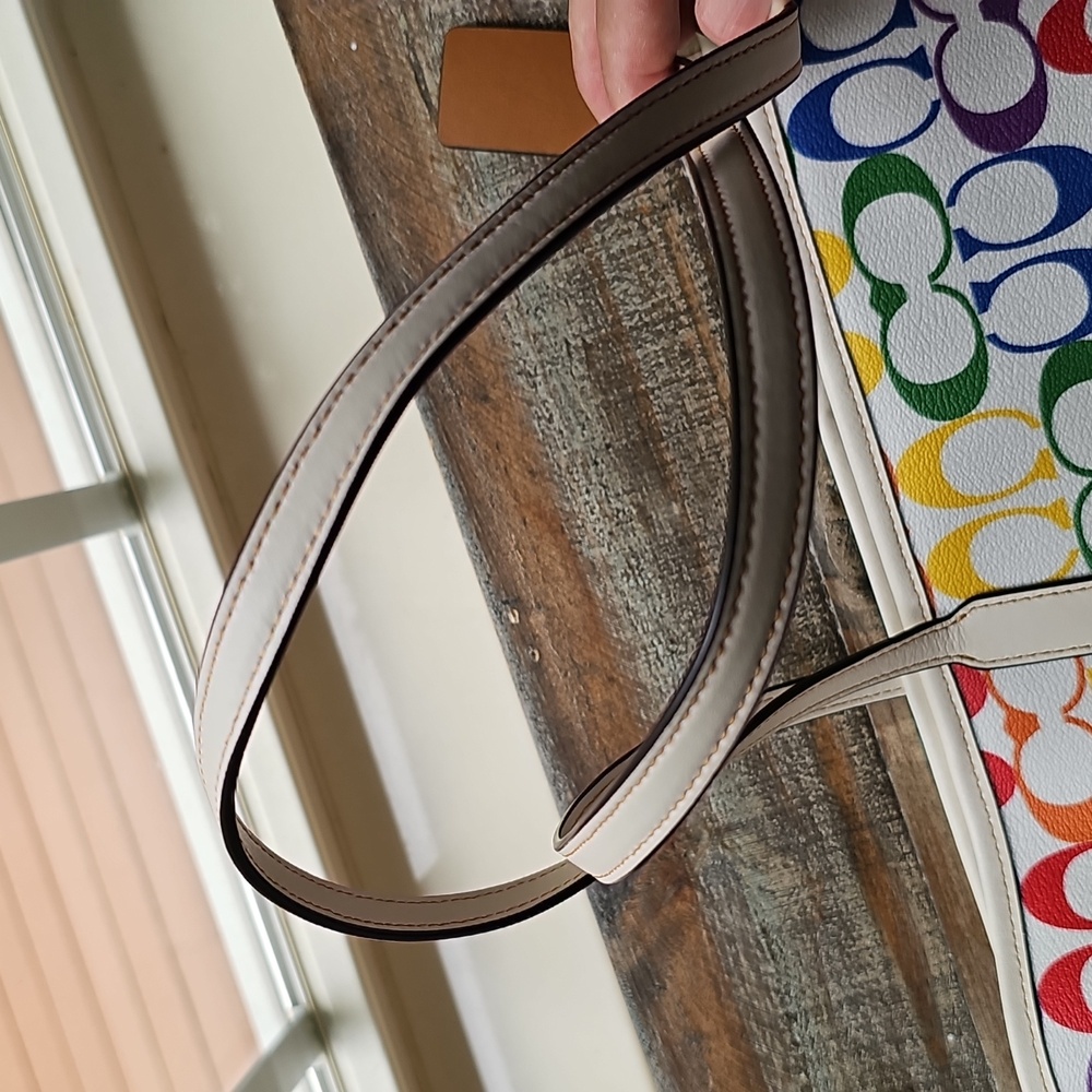 Coach Pride City Tote in Rainbow Signature Canvas & Leather Chalk - Picture 9 of 11